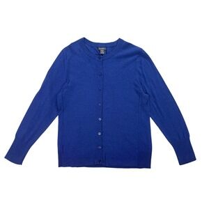 Eddie Bauer Women's Royal Blue Cotton Blend Button Front Cardigan Sweater Large